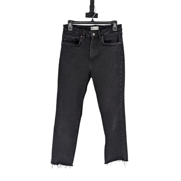 Zara Boot Leg Cropped Denim Jeans Black 8 high waisted 90s hipster classic - Picture 1 of 7